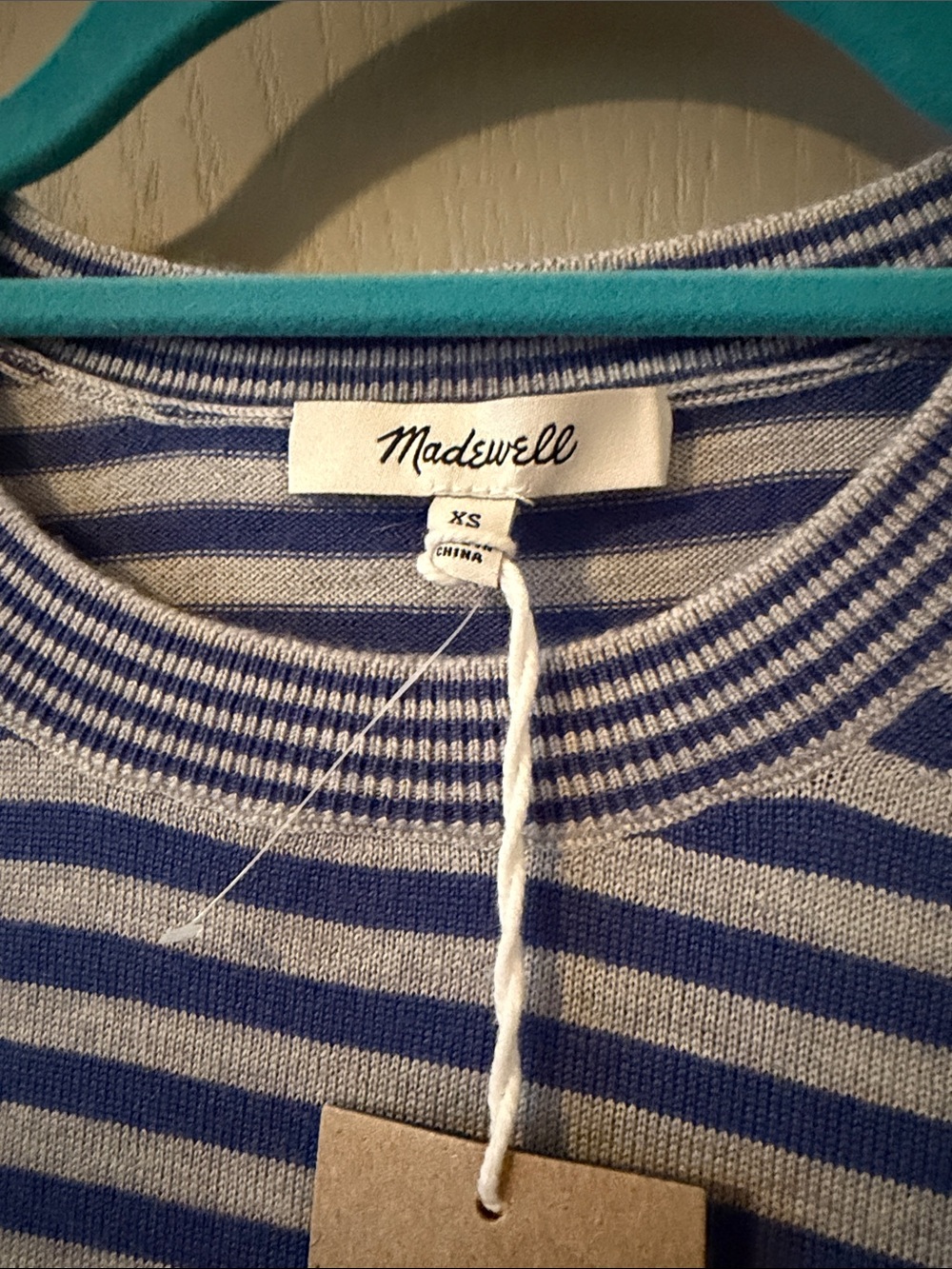 Merino Wool-Silk Blend Crewneck Sweater blue iris stripe size XS - Picture 5 of 9